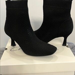 Cato Black Knit Sock Booties with Slim Heel